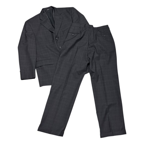HAGGAR Plaid Grey 2-Piece Suit Set Business Casual Formal Blazer & Pants Men 42S - Picture 2 of 10
